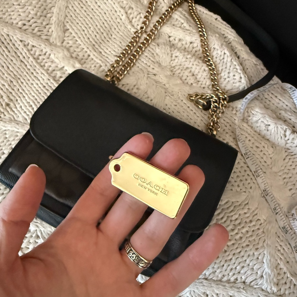 Coach Black Leather Crossbody with Gold Chain Strap - Picture 9 of 13